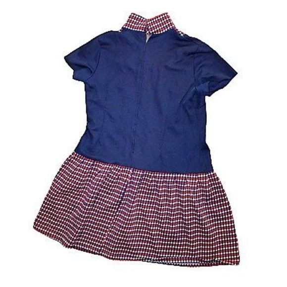 Drop waist 60s 70s MCM Butterfly Collar Short Sleeve diamond Argyle Dress - Picture 2 of 10